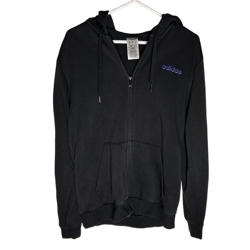 Adidas Black Zip-Up Hoodie with Purple Detail